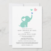 Kute Baby shower via mail Mint Green Elephant Hear Kaart (Voorkant)