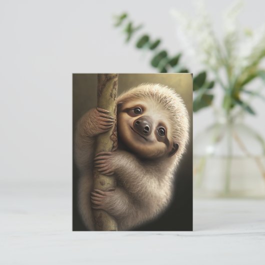 Kute Baby Sloth Smiling Wildlife Natuur Dier Briefkaart (Staand voorkant)