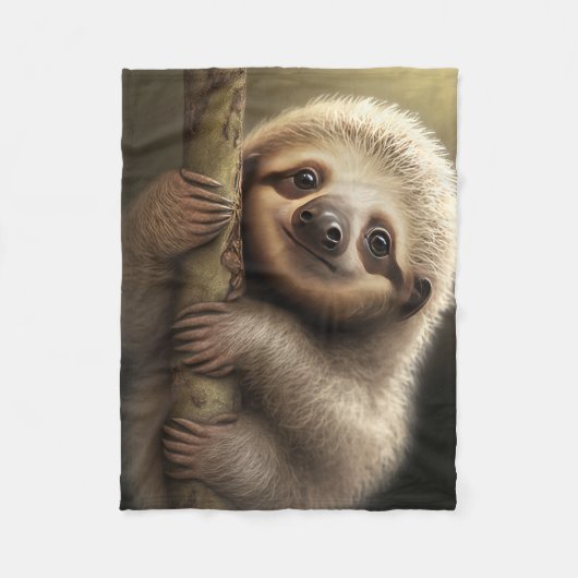 Kute Baby Sloth Smiling Wildlife Natuur Dier Fleece Deken (Voorkant)