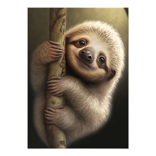 Kute Baby Sloth Smiling Wildlife Natuur Dier Foto Afdruk (Voorkant)