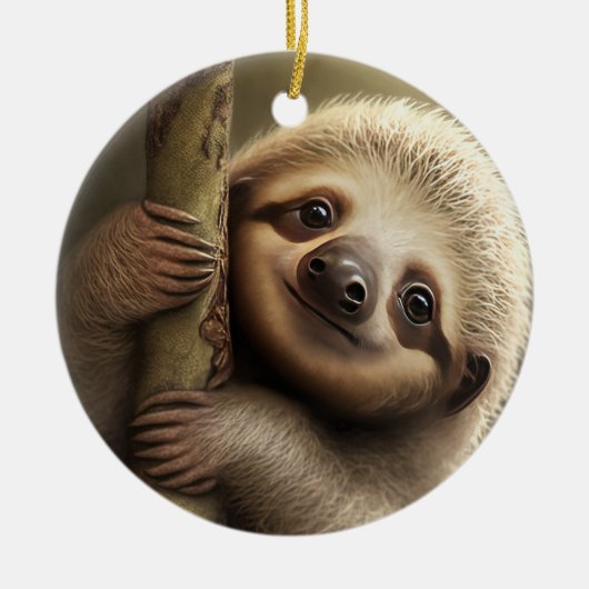 Kute Baby Sloth Smiling Wildlife Natuur Dier Keramisch Ornament (Voorkant)