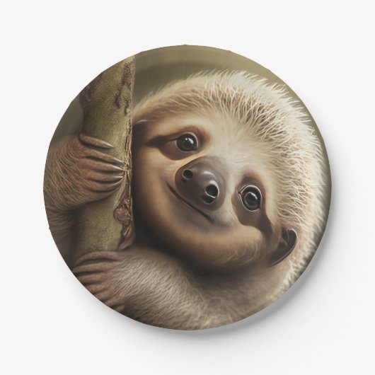 Kute Baby Sloth Smiling Wildlife Natuur Dier Papieren Bordje (Voorkant)