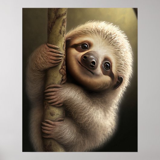 Kute Baby Sloth Smiling Wildlife Natuur Dier Poster (Voorkant)