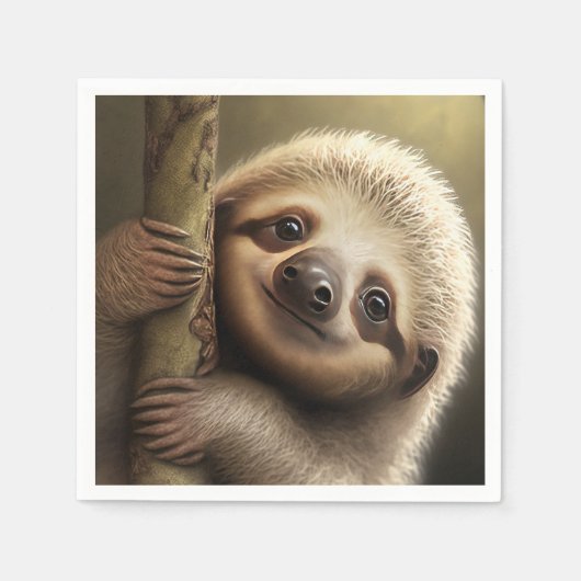 Kute Baby Sloth Smiling Wildlife Natuur Dier Servet (Voorkant)