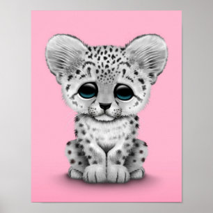 Kute Baby sneeuwluipkuil op roze Poster