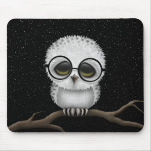 Kute Baby Snowy Owl Wearing Glasses with Stars Muismat
