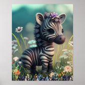Kute baby-zebra in de tuin van bloementeelt poster (Voorkant)