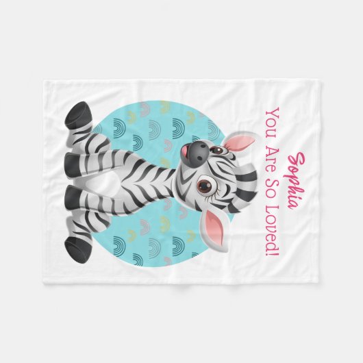 Kute Baby Zebra, naam en bericht van het kind Fleece Deken (Voorkant (Horizontaal))