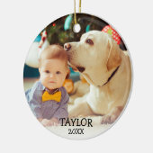 Kute Baby's First Kerstman Aangepaste Foto Naam Ja Keramisch Ornament (Links)