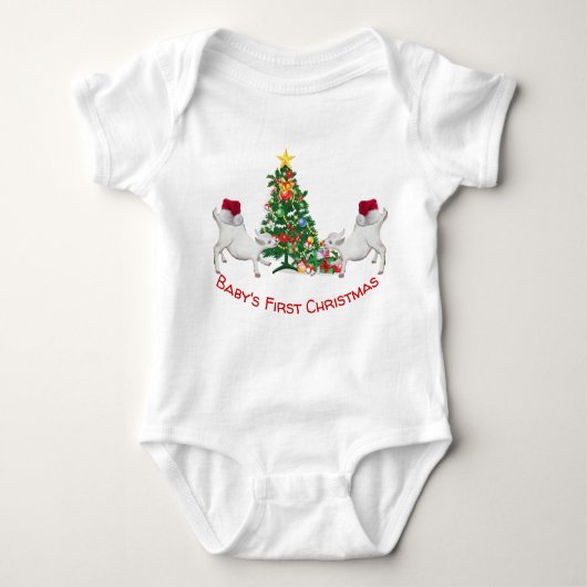 Kute Baby's First Kerstmis Baby Goats and Tree Romper (Voorkant)