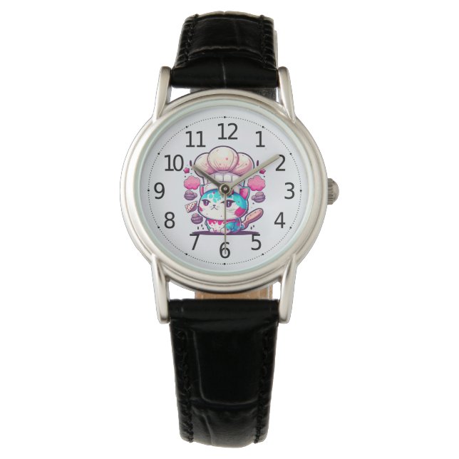 Kute Baker Pastry Chef Cat Kitten met brood | Horloge