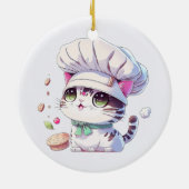 Kute Baker Pastry Chef Cat Kitten met brood | Keramisch Ornament (Achterkant)