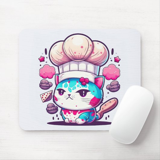 Kute Baker Pastry Chef Cat Kitten met brood | Muismat (Met muis)