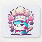 Kute Baker Pastry Chef Cat Kitten met brood | Muismat (Voorkant)