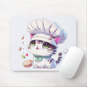 Kute Baker Pastry Chef Cat Kitten met brood   Muismat