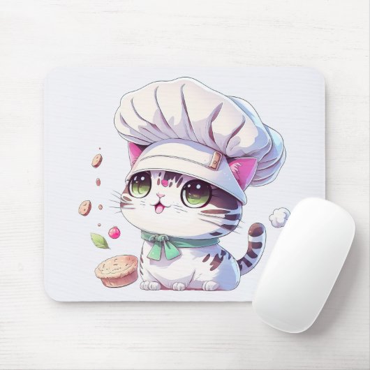 Kute Baker Pastry Chef Cat Kitten met brood | Muismat (Met muis)