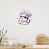 Kute Baker Pastry Chef Cat Kitten met brood | Poster (Keuken)