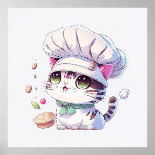 Kute Baker Pastry Chef Cat Kitten met brood   Poster