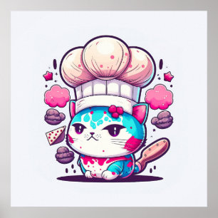 Kute Baker Pastry Chef Cat Kitten met brood   Poster