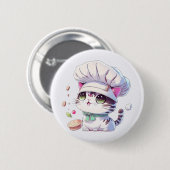 Kute Baker Pastry Chef Cat Kitten met brood | Ronde Button 5,7 Cm (Voorkant /achterkant)