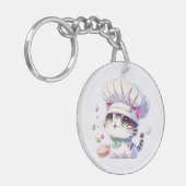 Kute Baker Pastry Chef Cat Kitten met brood | Sleutelhanger (Voorkant Links)