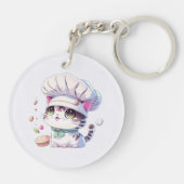 Kute Baker Pastry Chef Cat Kitten met brood | Sleutelhanger (Achterkant)