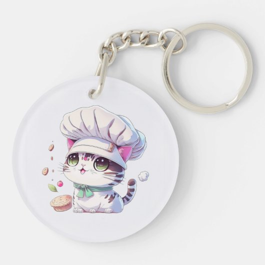 Kute Baker Pastry Chef Cat Kitten met brood | Sleutelhanger (Achterkant)