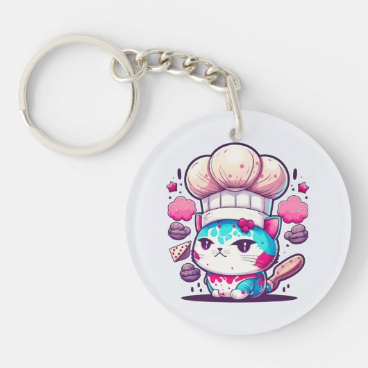 Kute Baker Pastry Chef Cat Kitten met brood | Sleutelhanger (Voorkant)