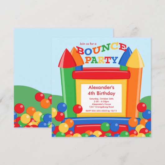 Kute Ball Pit Bounce House Birthday Party Kaart (Voorkant / Achterkant)