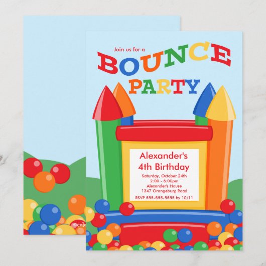 Kute Ball Pit Bounce House Birthday Party Kaart (Voorkant / Achterkant)