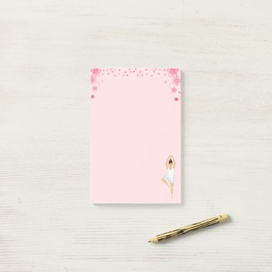 Kute ballet Dancer & Flowers op lichtroze Post-it® Notes (Op bureau)