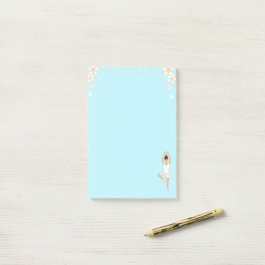 Kute Ballet Dancer & Flowers op Light Blue Post-it® Notes (Op bureau)