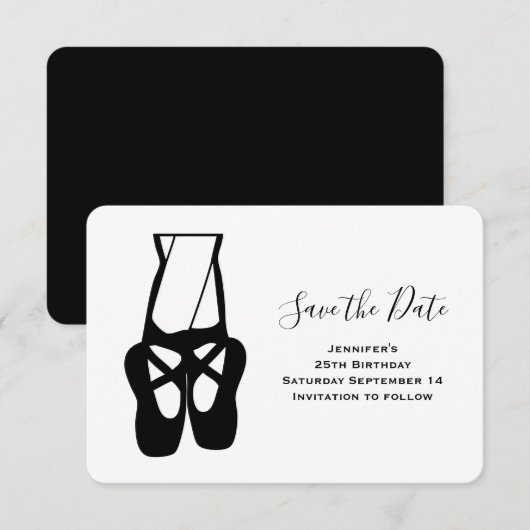 Kute balletdanserleggen en slippers save the date (Voorkant / Achterkant)