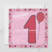 Kute ballon - Roze Kinder 1ste verjaardag Uitnodig Kaart (Voorkant)