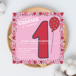 Kute ballon - Roze Kinder 1ste verjaardag Uitnodig Kaart