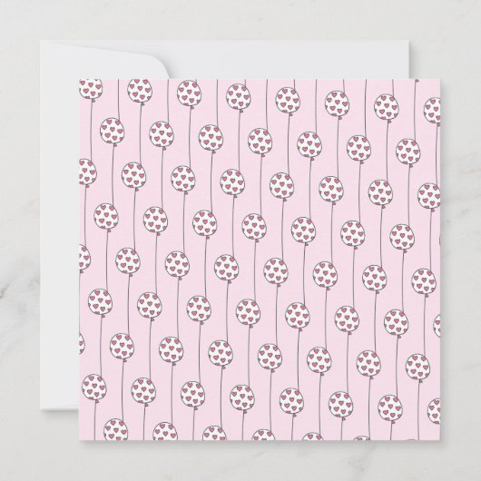 Kute ballon - Roze Kinder 3de verjaardag Uitnodigi Kaart (Achterkant)