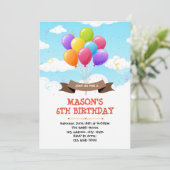 Kute ballonverjaardagsuitnodiging kaart (Staand voorkant)