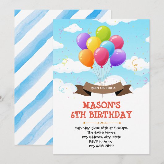 Kute ballonverjaardagsuitnodiging kaart (Voorkant / Achterkant)