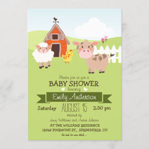 Kute Barn & Farm Animals, Farmer Theme Baby shower Kaart