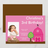 Kute Barn Yard Farm Animals Birthday Foto nodigt u Kaart (Voorkant / Achterkant)