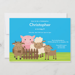 Kute Barn Yard Farm Animals Birthday Party Invite Kaart