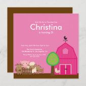 Kute Barn Yard Farm Animals Birthday Party nodigt  Kaart (Voorkant / Achterkant)