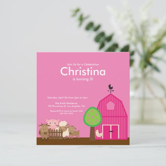 Kute Barn Yard Farm Animals Birthday Party nodigt  Kaart (Staand voorkant)