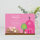 Kute Barn Yard Farm Animals Birthday Party nodigt  Kaart (Staand voorkant)