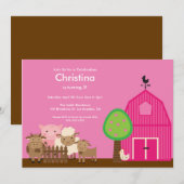 Kute Barn Yard Farm Animals Birthday Party nodigt  Kaart (Voorkant / Achterkant)