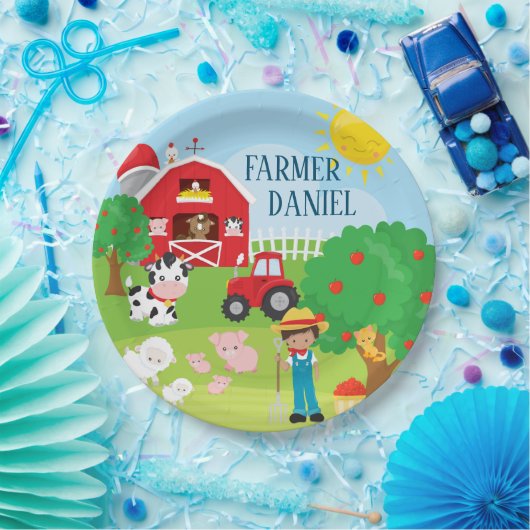Kute Barnyard Animals, Farmer, Tractor Birthday Papieren Bordje (Feest)