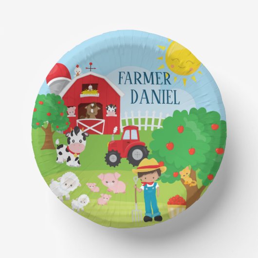 Kute Barnyard Animals, Farmer, Tractor Birthday Papieren Kommen (Voorkant)