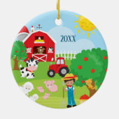 Kute Barnyard Animals, Farmer, Tractor Kerstmis Keramisch Ornament (Achterkant)