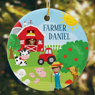 Kute Barnyard Animals, Farmer, Tractor Kerstmis Keramisch Ornament