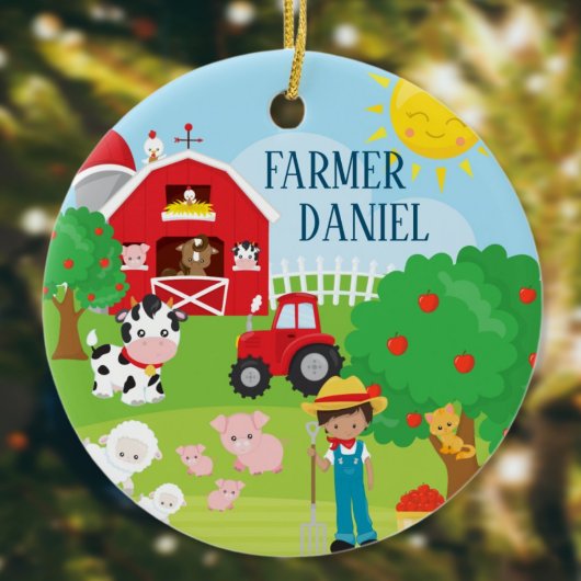 Kute Barnyard Animals, Farmer, Tractor Kerstmis Keramisch Ornament